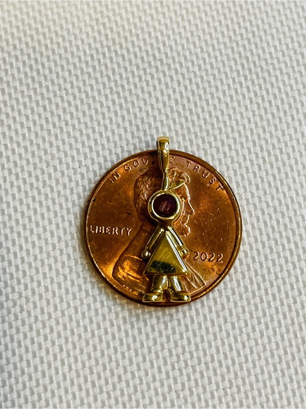 14k Solid Gold Ruby July Birthstone Girl Charm Pendant